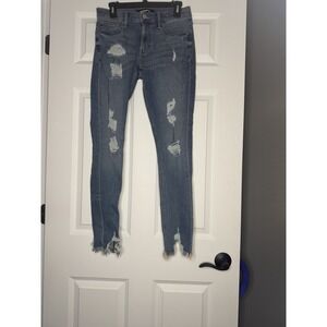 Express Performance Stretch Ankle Legging Mid Rise Distress Denim Jeans 6 Long